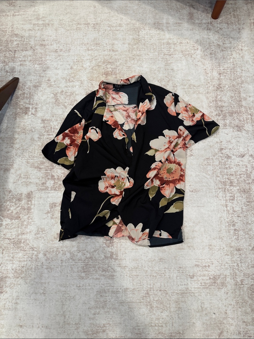 Casual Black Floral Button-Down Shirt - Men (part of a set)